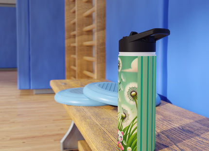 Geisha Kitten and the Dandelion Wish Stainless Steel Water Bottle, Standard Lid