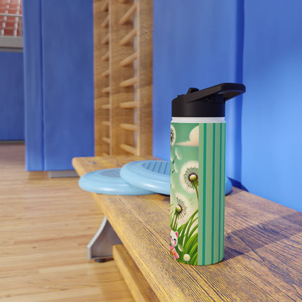 Geisha Kitten and the Dandelion Wish Stainless Steel Water Bottle, Standard Lid