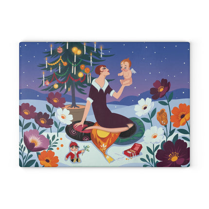 👼🎄 Christmas Angel's First Noel Glass Cutting Board – Whimsical Holiday Fantasy
