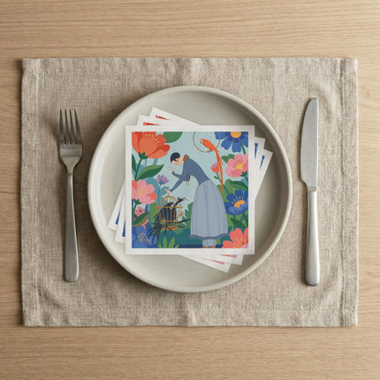 🦜🌺 The Lady Of The Garden Aviary Napkins – Art Deco Floral Whimsy