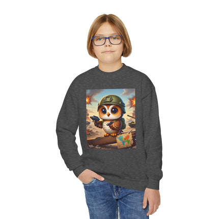 Owl on the Front Lines Youth Crewneck Sweatshirt – Courage, Wisdom & Quiet Strength