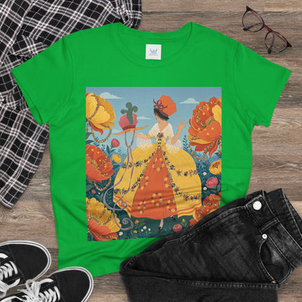 🧡🌼 The Golden Flower Promenade Cotton Tee – Art Deco Floral Elegance