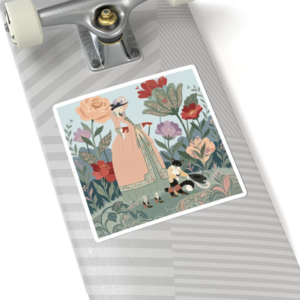 🌹🐈 The Lady And Puss In Boots Kiss-Cut Stickers – Art Deco Floral Whimsy