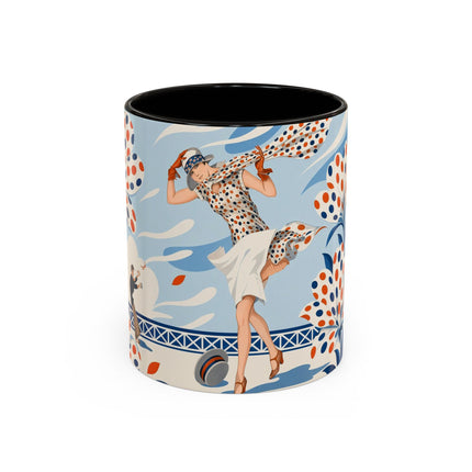 🌼🧡 The Polka Dot Wind Dancer Colorful Mug – Art Deco Fashion Whimsy