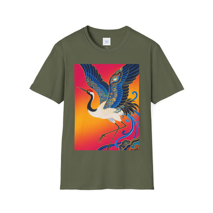 🪽🌅 The Celestial Crane Softstyle T-Shirt – Art Deco Wings Of Elegance