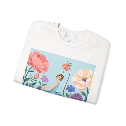🌸🩵 The Blue Ruffle Garden Crewneck Sweatshirt – Art Deco Floral Whimsy