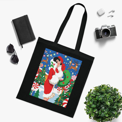 🍬🎄 The Lady Of The Peppermint Christmas Garden Cotton Tote Bag – Art Deco Holiday Fantasy