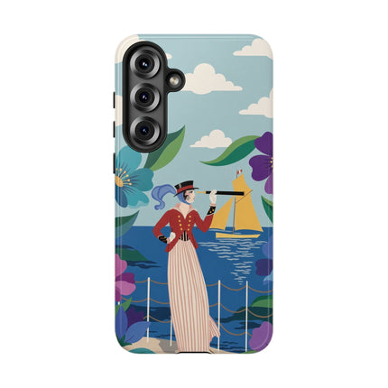 🌊🔭 The Lady Of The Seaside Lookout Phone Case – Art Deco Nautical Adventure