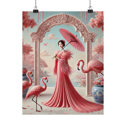 Petals, Porcelain, and Flamingos Matte Vertical Posters