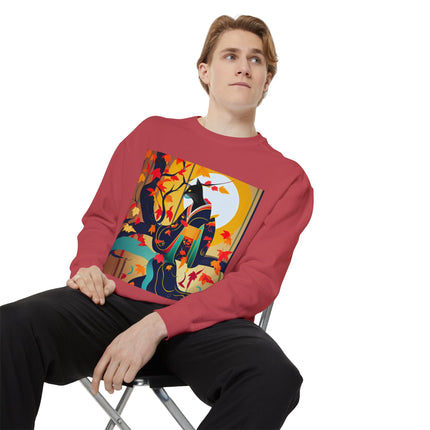 Black Cat in Kimono Unisex Garment-Dyed Sweatshirt