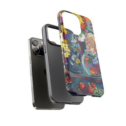 Floral Fishbowl Still Life Phone Case – Vibrant Harmony & Colorful Life