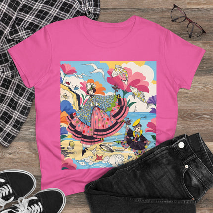 🐚🐟 The Seaside Fantasy Cotton Tee – Art Deco Ocean Whimsy