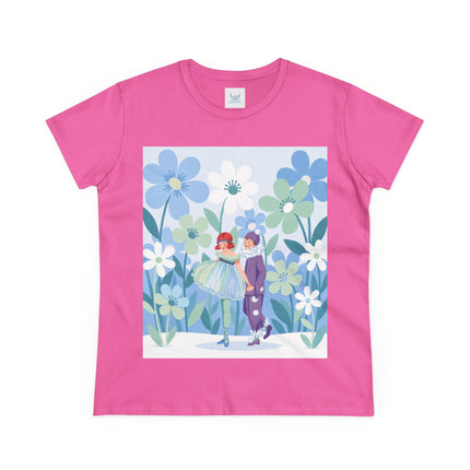 🌸🎭 The Little Dancers In The Flower Garden Cotton Tee – Art Deco Floral Whimsy