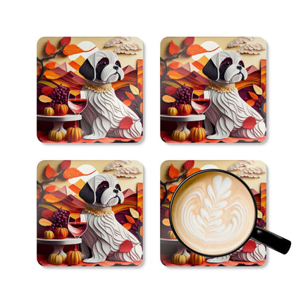 Shih Tzu at an Autumn Wine Tasting Corkwood Coaster Set