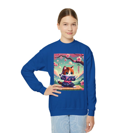 Playful Kitten in the Tea Room Youth Crewneck Sweatshirt – Whimsy, Elegance & Gentle Charm