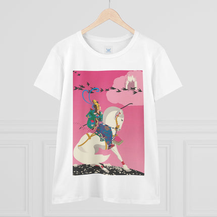 Samurai Princess on the White Steed Women's Midweight Cotton Tee – Epic Fantasy & Mythic Beauty