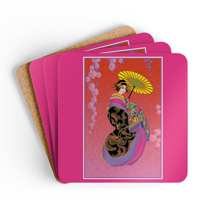 Enchanting Geisha Corkwood Coaster Set