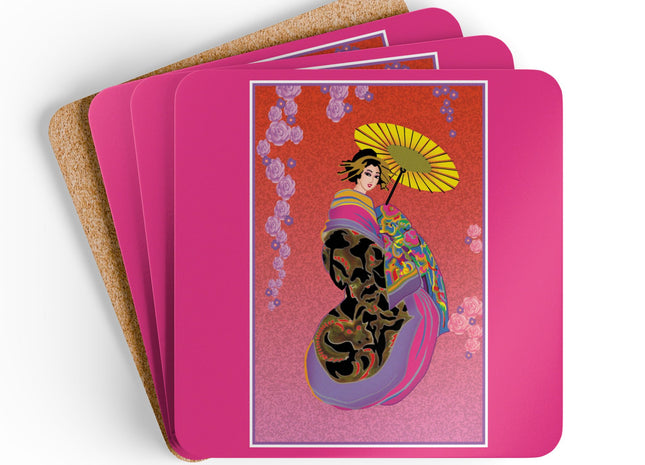 Enchanting Geisha Corkwood Coaster Set