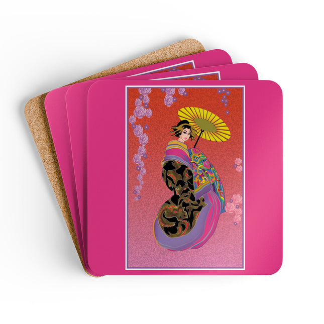 Enchanting Geisha Corkwood Coaster Set