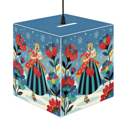 ❤️❄️ The Winter Heart Messenger Light Cube Lamp – Art Deco Snow Garden Fantasy
