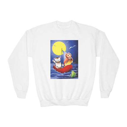 Embarking on a Moonlit Journey Youth Crewneck Sweatshirt – Whimsical Ocean Adventure