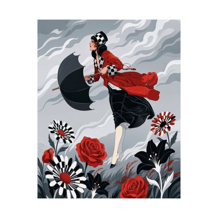 ☂️🌹 The Lady Of The Wild Wind Matte Vertical Poster – Art Deco Stormy Elegance