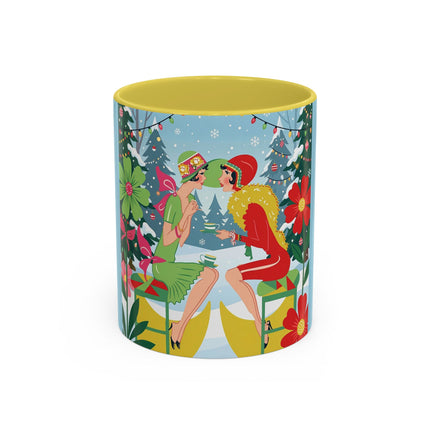 ☕🎄 Christmas Tea In The Snow Garden Colorful Mug – Art Deco Holiday Friendship