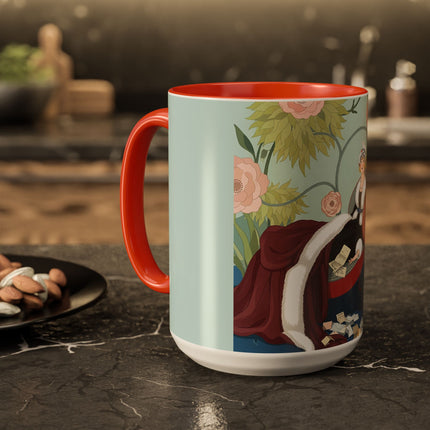 The Lady Of The Scarlet Chaise Colorful Mugs – Art Deco Romantic Elegance