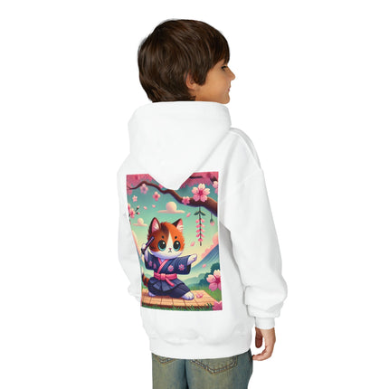 Samurai Kitten Youth Hooded Sweatshirt – Strength, Balance & Playful Courage
