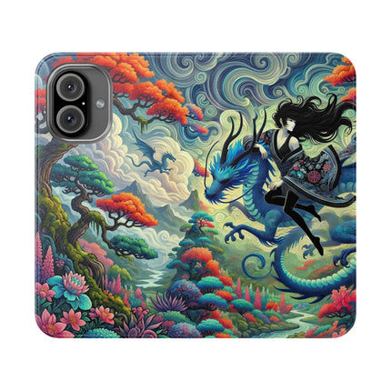 Mystic Guardian of the Sky Flip Case – Warrior Fairy & Turquoise Dragon