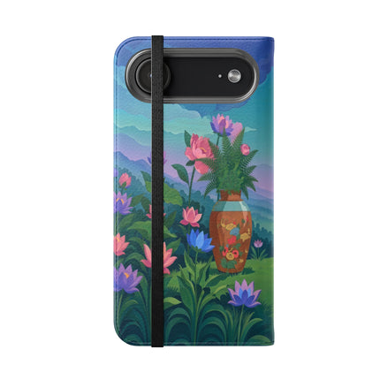 🌸🏔️ The Lady Of The Lotus Valley Flip Case – Art Deco Botanical Reverie
