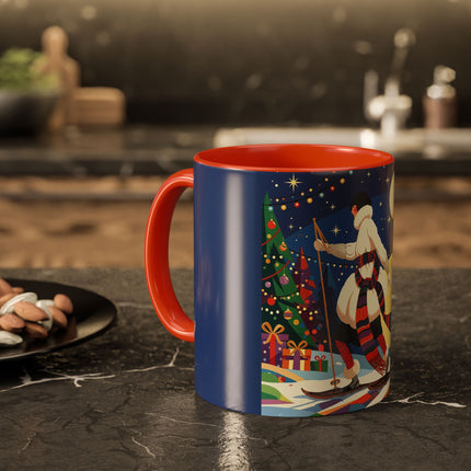 🌙🎿 The Moonlit Christmas Skier Colorful Mug – Whimsical Holiday Fantasy