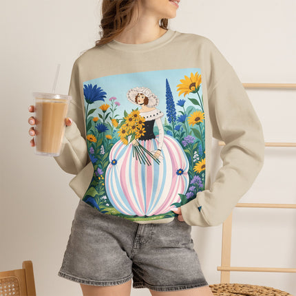 🌻🎀 The Sunflower Garden Bouquet Crewneck Sweatshirt – Art Deco Floral Elegance