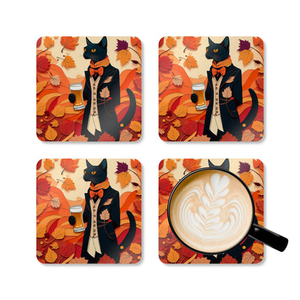 Siamese Cat at an Autumn Harvest Fair Corkwood Coaster Set