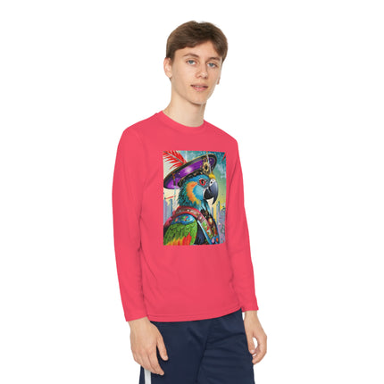 Tech Plumes Youth Long Sleeve Competitor Tee – Neon Wings & Cyberpunk Adventure