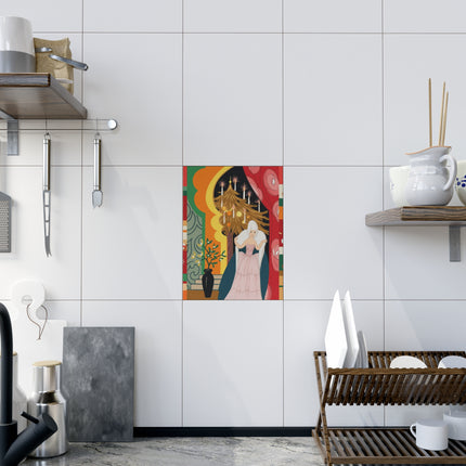 🕯️🎄 The Lady Of The Candlelit Christmas Alcove Ceramic Tile – Art Deco Holiday Elegance