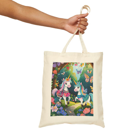 Baby Unicorns and Fluttering Butterflies Cotton Canvas Tote Bag