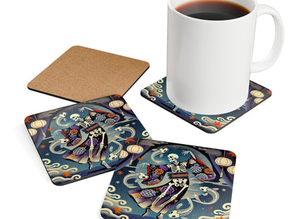 Skeleton Kabuki Performer Corkwood Coaster Set