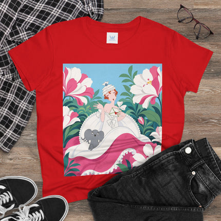 🌸🐘 The Pink Blossom Companion Cotton Tee – Art Deco Floral Whimsy