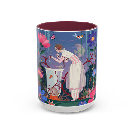 The Lady Of The Enchanted Aquarium Colorful Mugs – Art Deco Aquatic Elegance