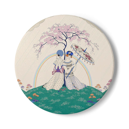 🌈☂️ Beneath The Rainbow Tree Ceramic Coaster – Art Deco Spring Fantasy