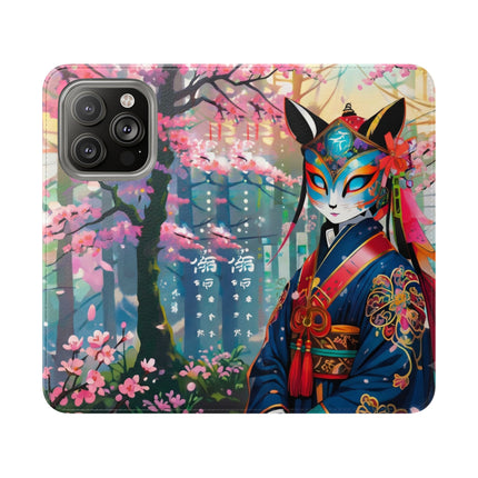 🦊⚔️ Cyberpunk Samurai Maiden Flip Case – Neon Grace & Warrior Courage