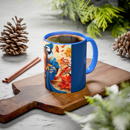 Blue Jay at an Autumn Tea Ceremony Colorful Mugs (11oz, 15oz)