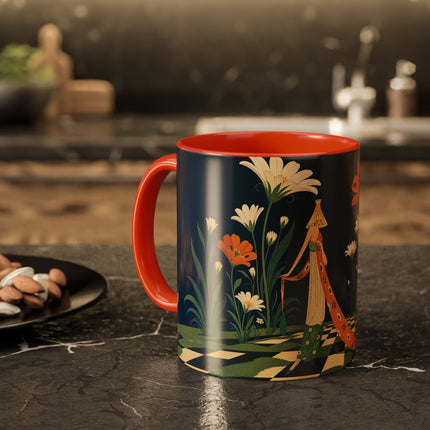 🌼🧡 The Midnight Floral Masquerade Colorful Mug – Art Deco Fashion Fantasy