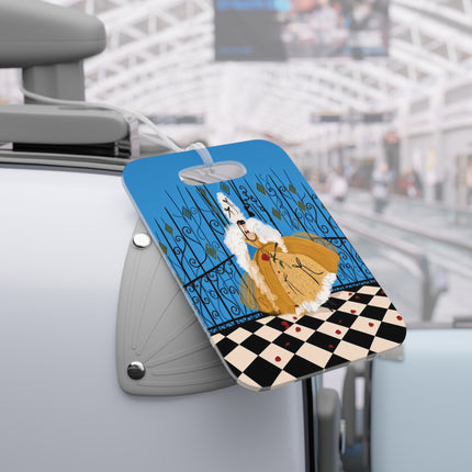 🎭🌹 The Lady At The Masquerade Gates Luggage Tag – Art Deco Fashion Illustration