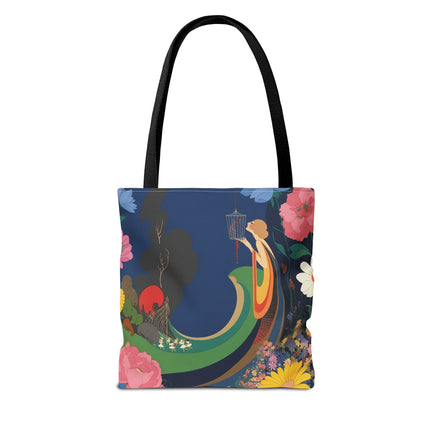 🌙🐦 The Lady Of The Moonlit Birdcage Tote Bag – Art Deco Floral Fantasy