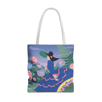 🌸💙 The Lady Of The Blue Garden Promenade Tote Bag – Art Deco Floral Fashion