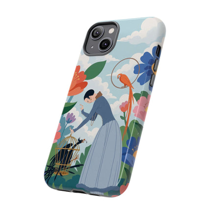 🦜🌺 The Lady Of The Garden Aviary Phone Case – Art Deco Floral Whimsy