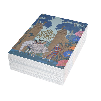 🎭🌸 The Harlequin Garden Gathering Greeting Card – Art Deco Masquerade Elegance