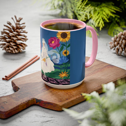 The Lady Of The Golden Parasol Colorful Mugs – Art Deco Botanical Elegance